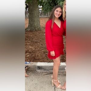red long sleeve mini dress
